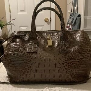 FURLA CROC EMBOSSED BROWN TAUPE SATCHEL EUC